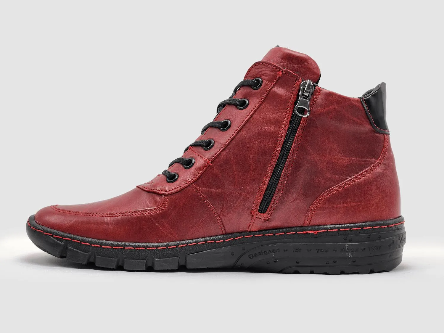 Women's Everyday Wool-Lined Zip-Up Leather Boots In Red