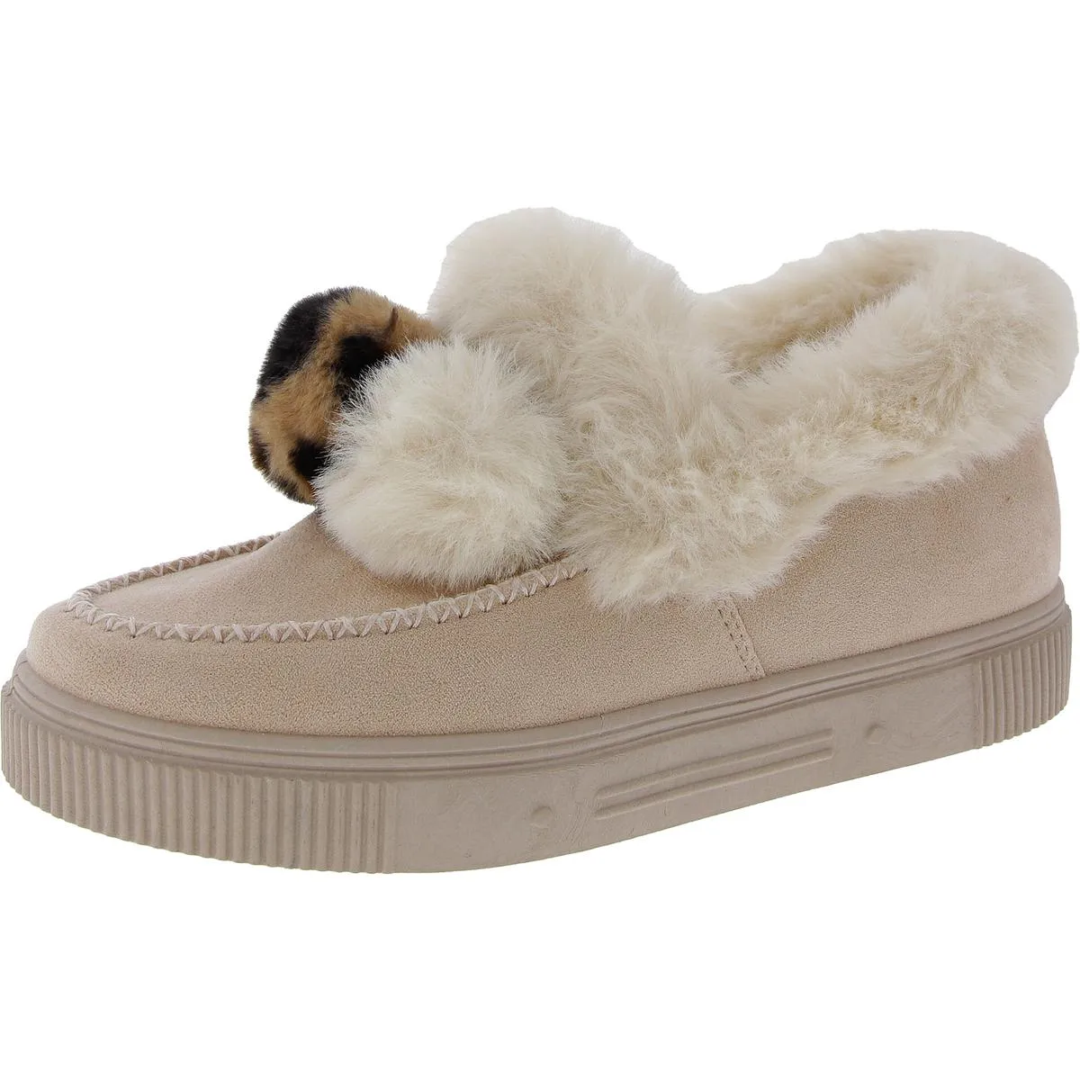 Womens Faux Fur Faux Suede Slip-On Sneakers