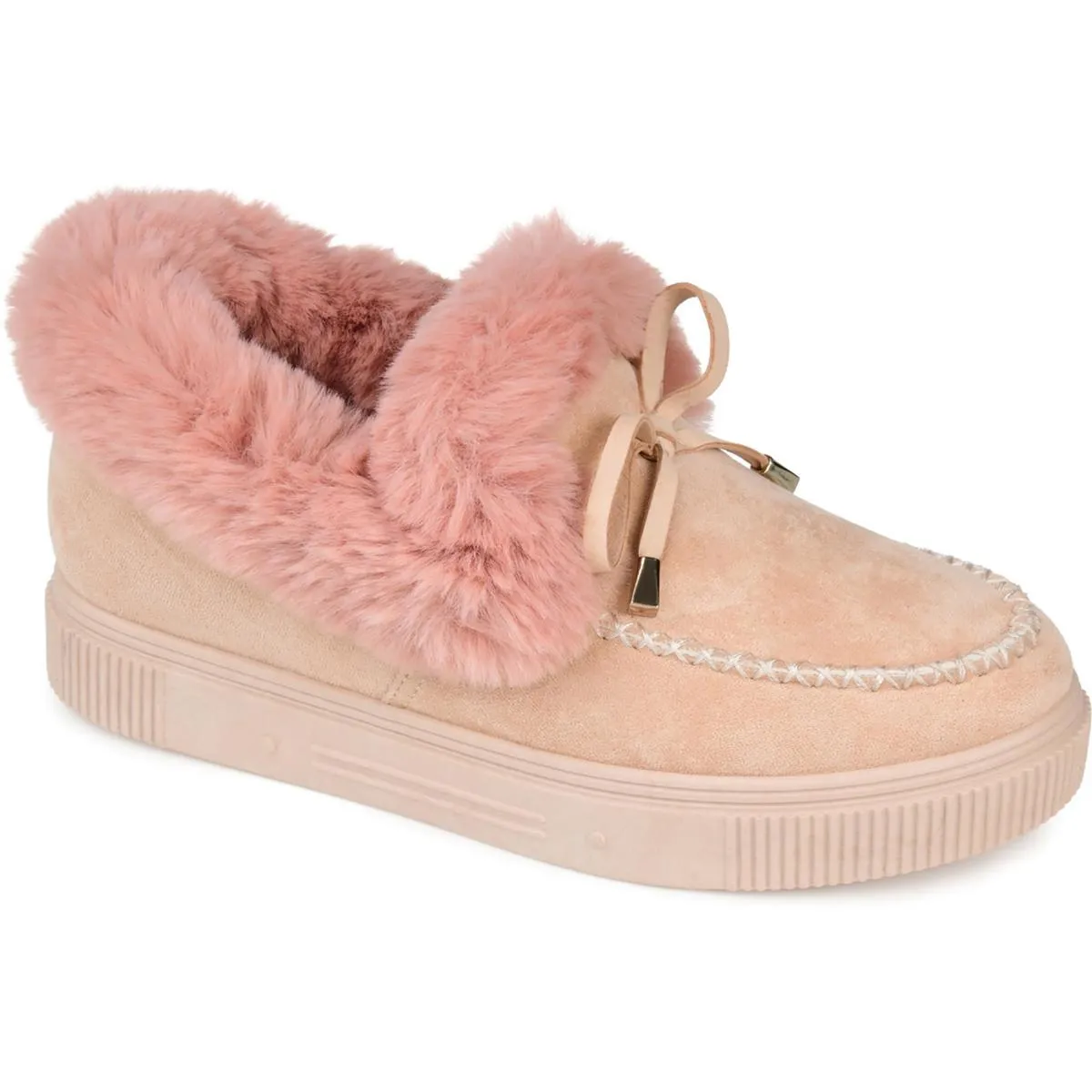 Womens Faux Fur Faux Suede Slip-On Sneakers