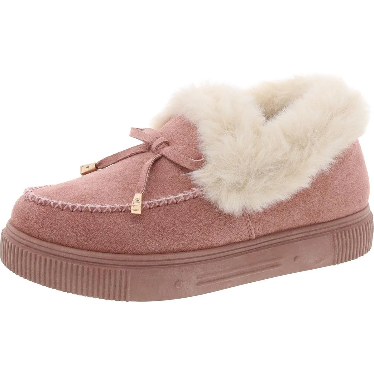 Womens Faux Fur Faux Suede Slip-On Sneakers