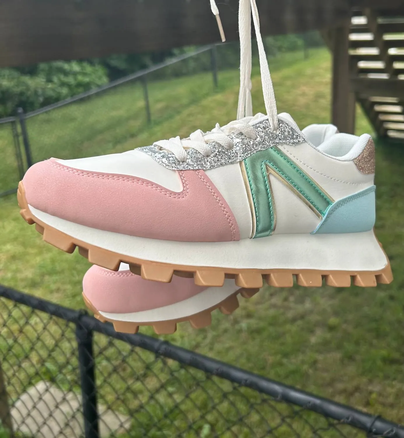 Women's Glitter Sneakers In Cream Multi