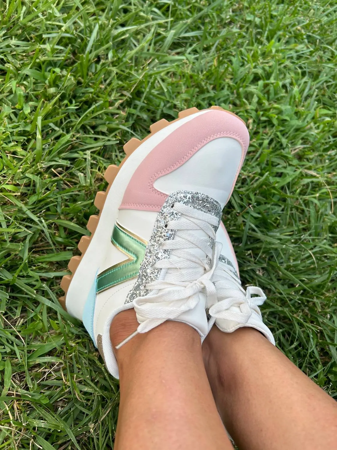 Women's Glitter Sneakers In Cream Multi