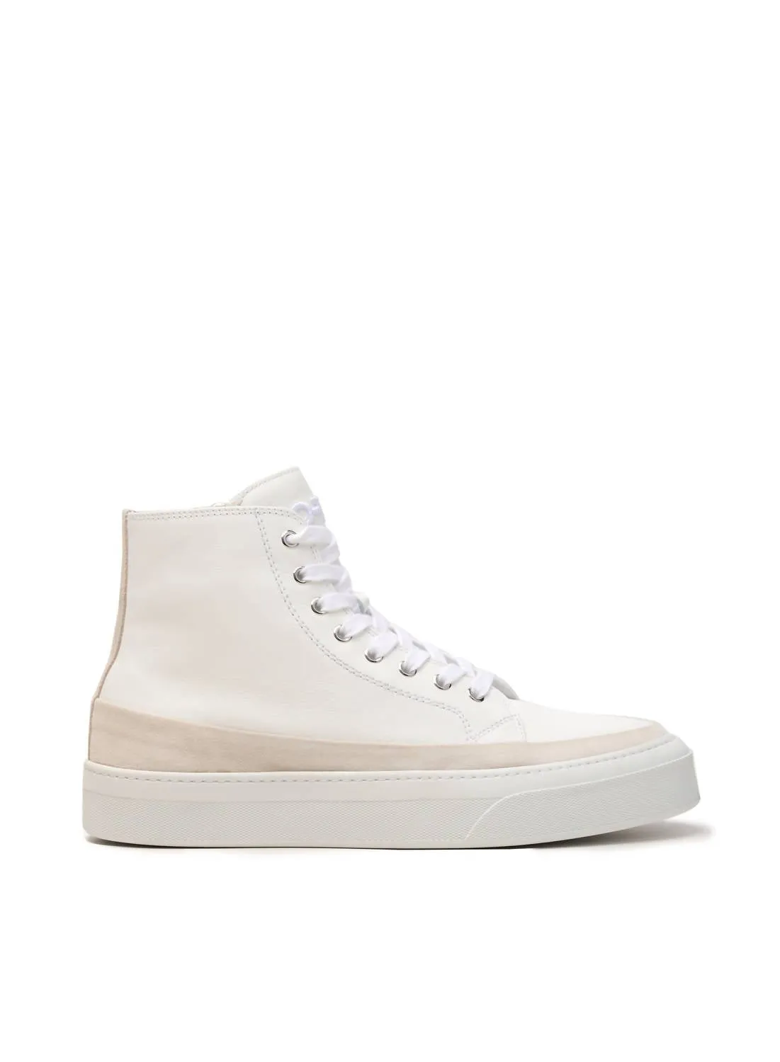 Women's Hi Top Derby Suede And Leather Sneaker In White