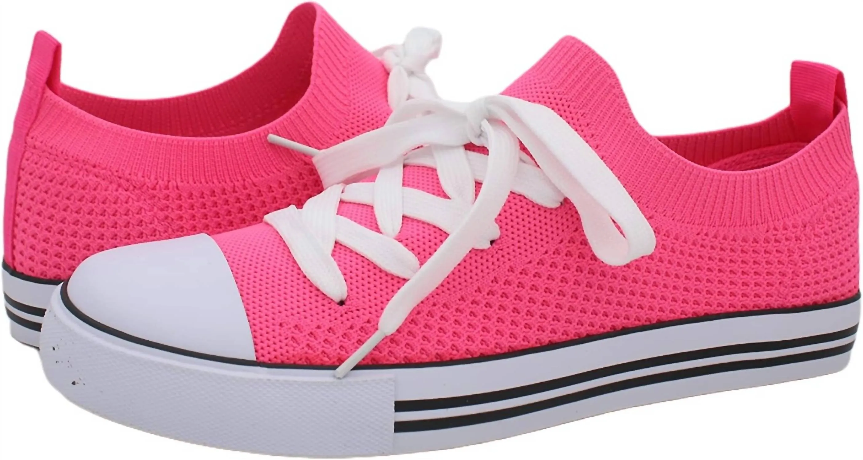 Women's Mesh Knit Lace Sneakers In Pink