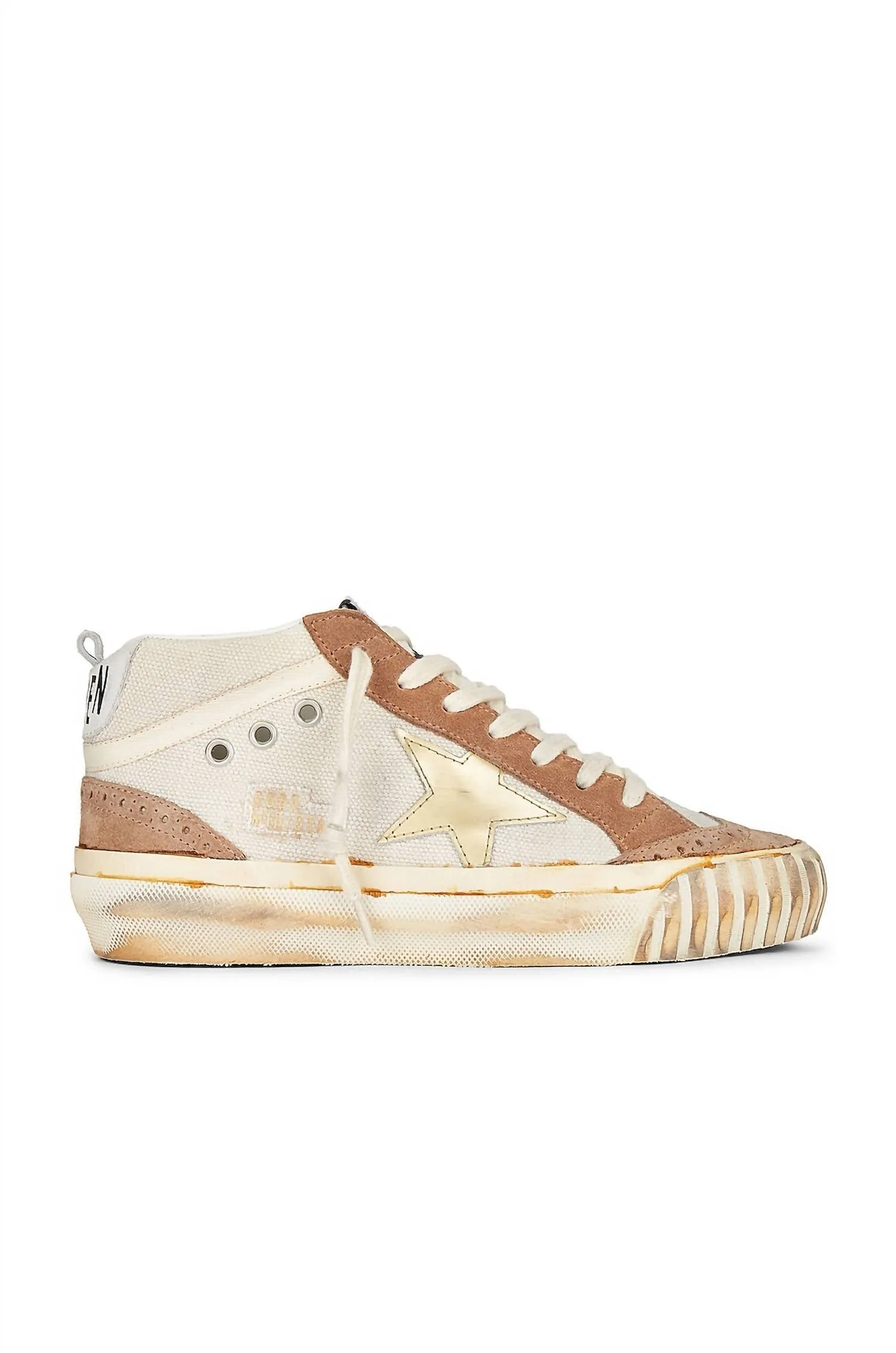Women's Mid Star Sneakers In Natural White, Brown, Golden, Cream, & Optic White