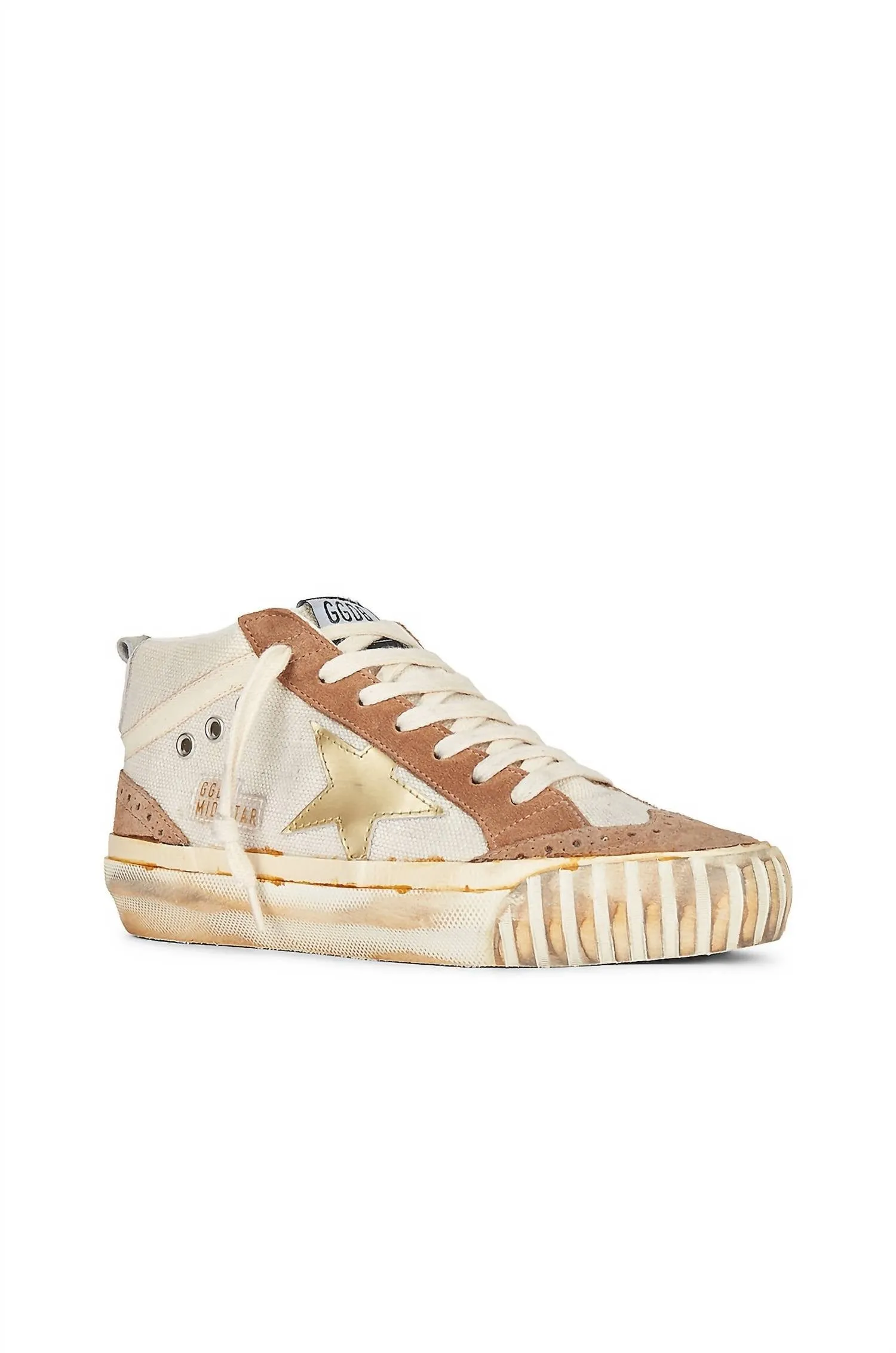Women's Mid Star Sneakers In Natural White, Brown, Golden, Cream, & Optic White
