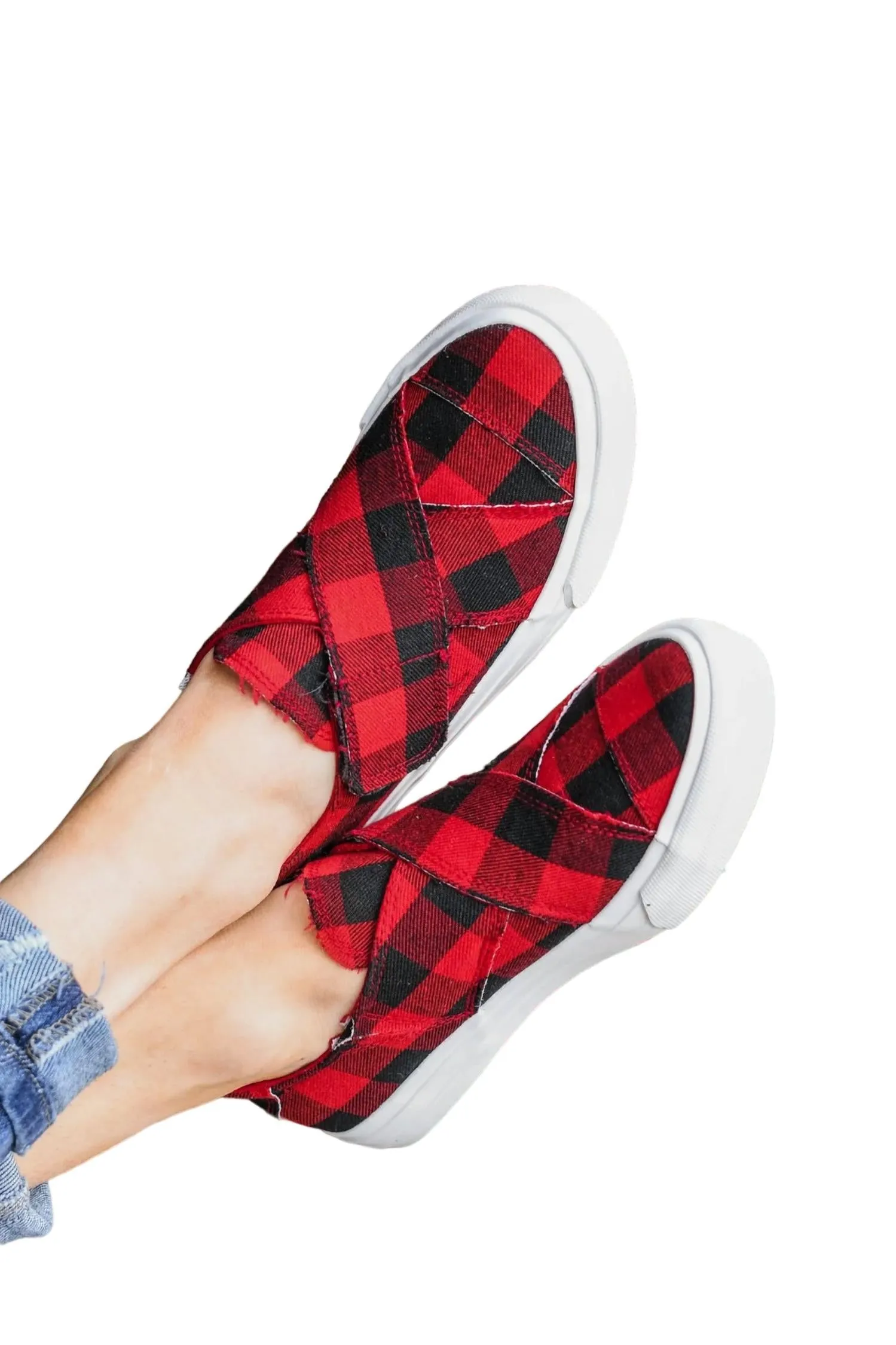 Women's Plaid Along Sneakers In Red/black