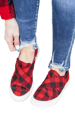 Women's Plaid Along Sneakers In Red/black