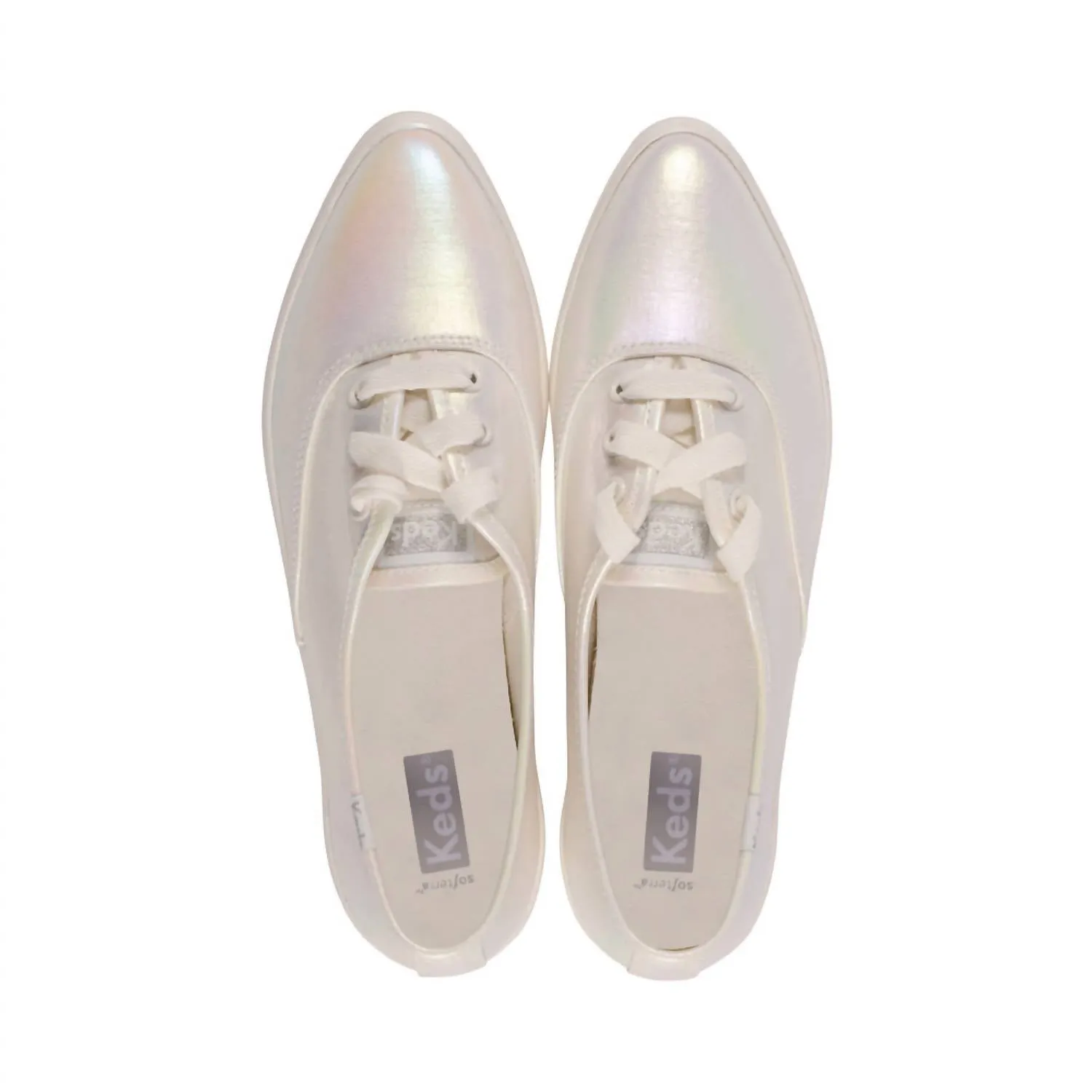 Women's Point Pearlized Lace Up Sneaker In White