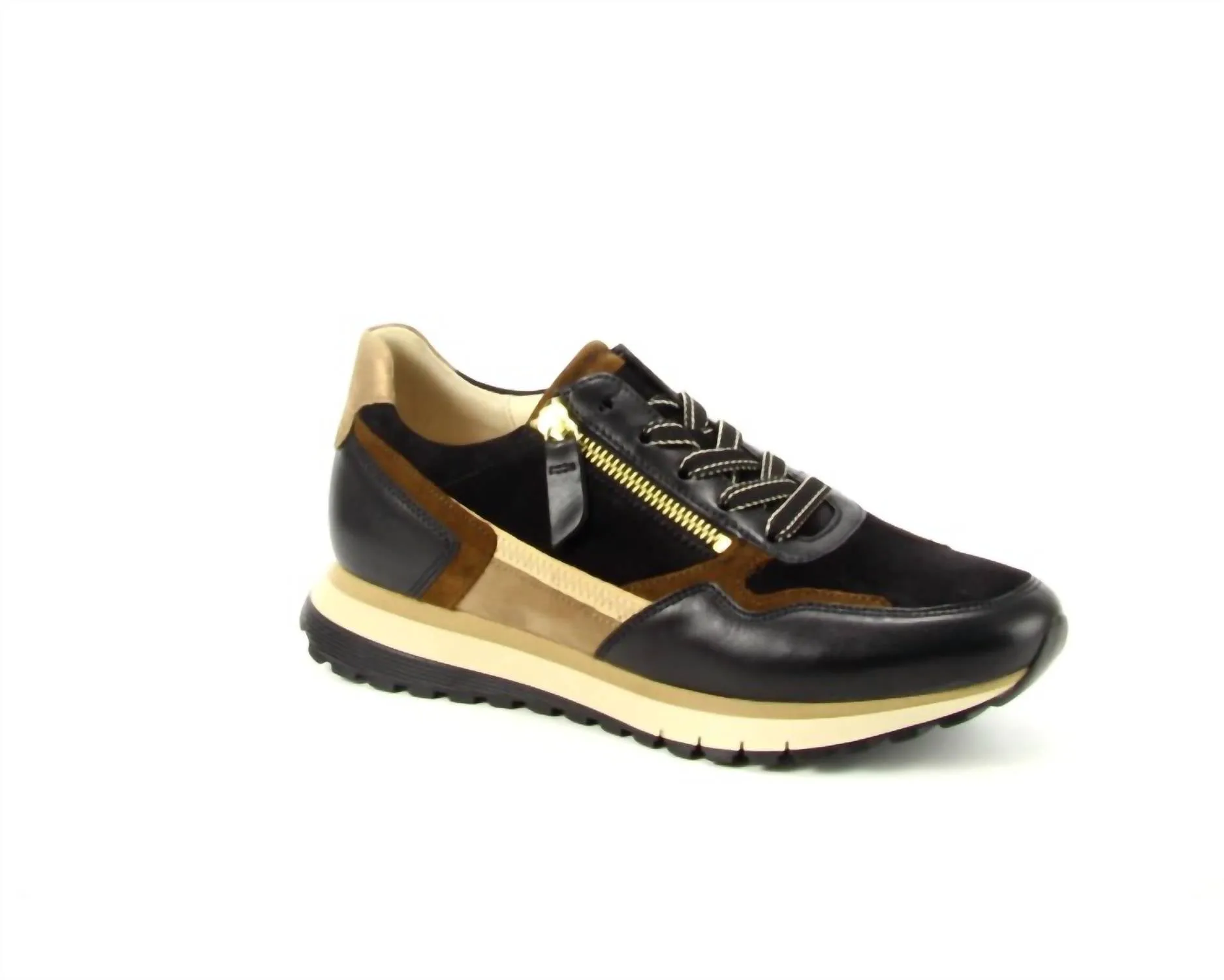 Women's Trendy Sneaker In Black/whiskey